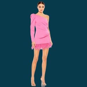 IEENA FOR MAC DUGGAL Pink Feather Draped Mini Dress Size 2